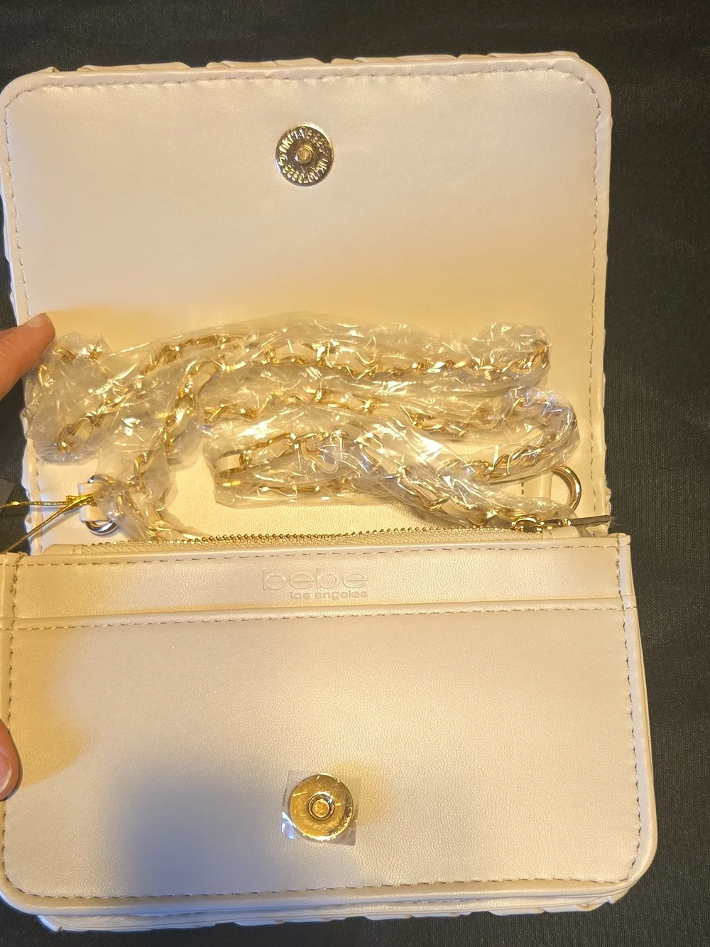 bebe Woven Clutch Wallet in Cream